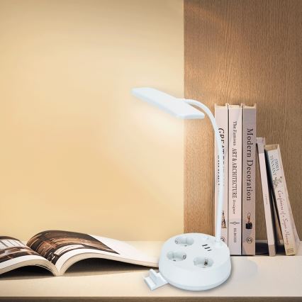 Aigostar - LED Stmívatelná stolní lampa se zásuvkami a USB LED/4,6W/230V 3000/4000/6500K bílá