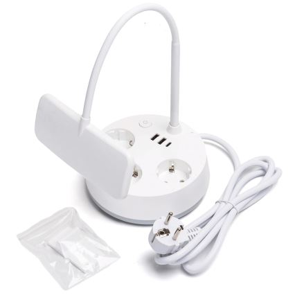 Aigostar - LED Stmívatelná stolní lampa se zásuvkami a USB LED/4,6W/230V 3000/4000/6500K bílá