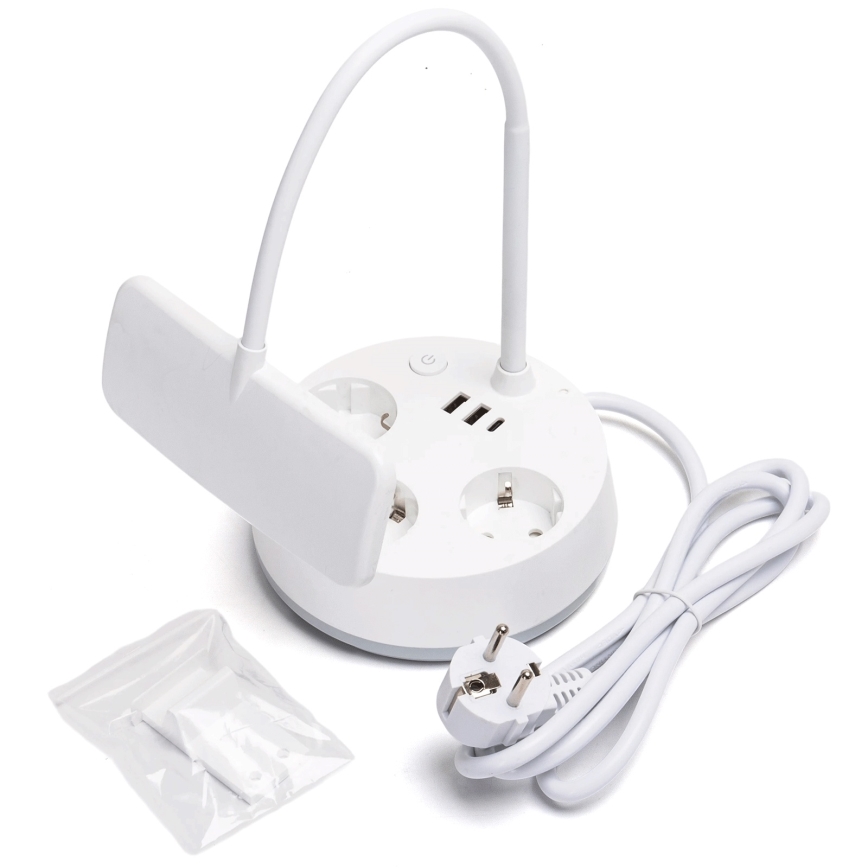 Aigostar - LED Stmívatelná stolní lampa se zásuvkami a USB LED/4,6W/230V 3000/4000/6500K bílá