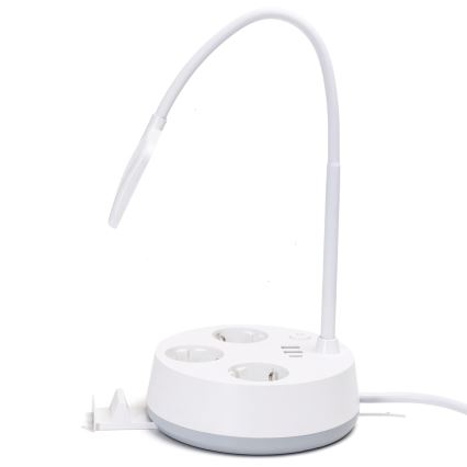 Aigostar - LED Stmívatelná stolní lampa se zásuvkami a USB LED/4,6W/230V 3000/4000/6500K bílá