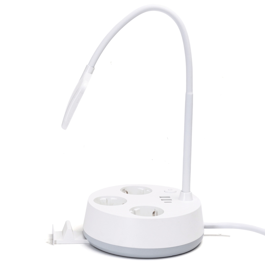 Aigostar - LED Stmívatelná stolní lampa se zásuvkami a USB LED/4,6W/230V 3000/4000/6500K bílá