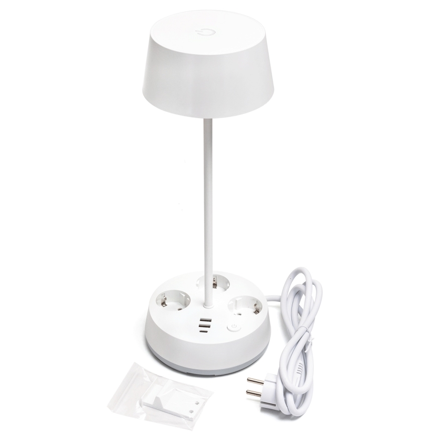 Aigostar - LED Stmívatelná stolní lampa se zásuvkami a USB LED/4,6W/230V 3000/4000/6500K bílá