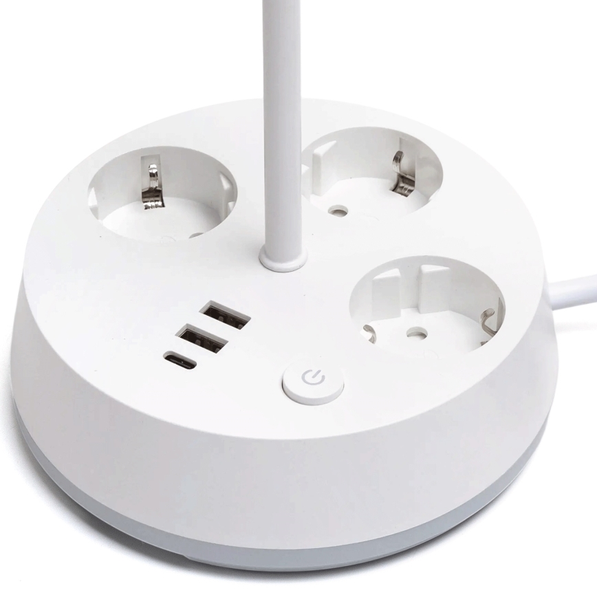 Aigostar - LED Stmívatelná stolní lampa se zásuvkami a USB LED/4,6W/230V 3000/4000/6500K bílá
