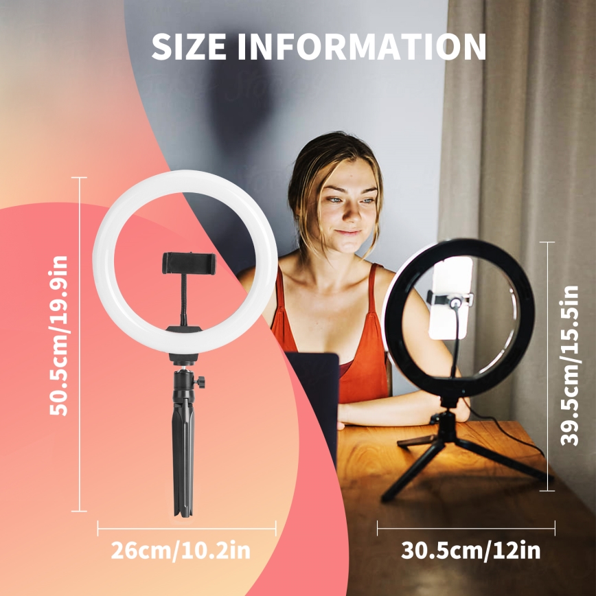 Aigostar - LED Stmívatelné kruhové světlo LED/12W/230V 2700-6500K 50,5 cm
