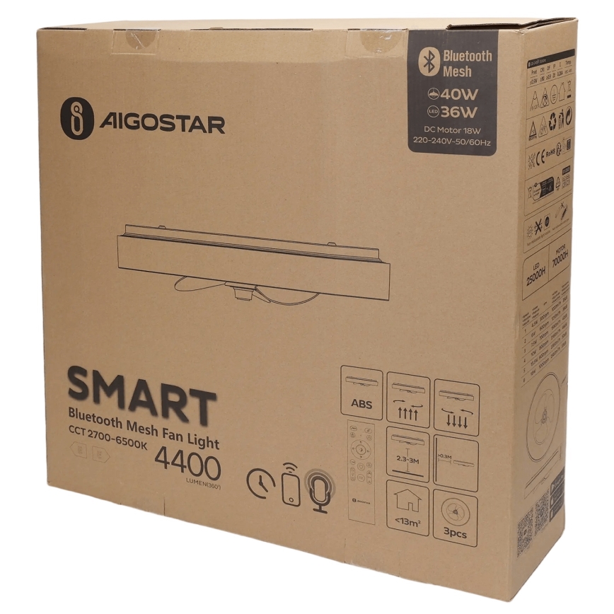 Aigostar - LED Stmívatelné stropní svítidlo s ventilátorem MESH LED/40W/230V 2700-6500K černá + dálkové ovládání