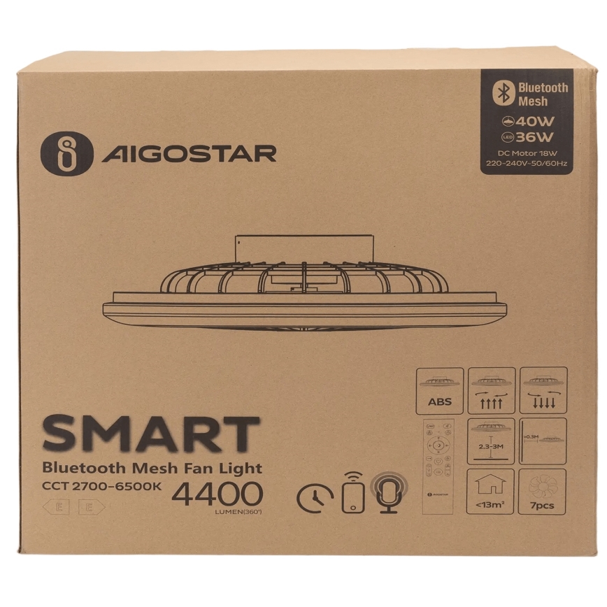 Aigostar - LED Stmívatelné stropní svítidlo s ventilátorem MESH LED/40W/230V 2700-6500K bílá + dálkové ovládání