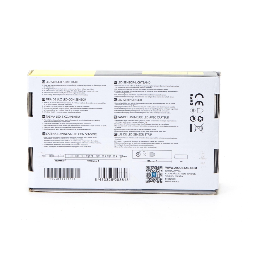 Aigostar - LED Stmívatelný pásek se senzorem 1m LED/2W/4xAAA 3000K IP65