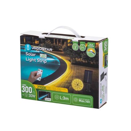 Aigostar - LED Stmívatelný solární pásek LED/1,6W/3,2V 3 m 2700K IP65 1800 mAh + dálkové ovládání