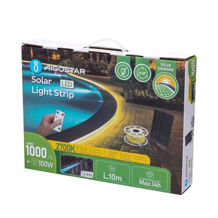 Aigostar - LED Stmívatelný solární pásek LED/10W/3,2V 10 m 2700K IP65 8000 mAh + dálkové ovládání