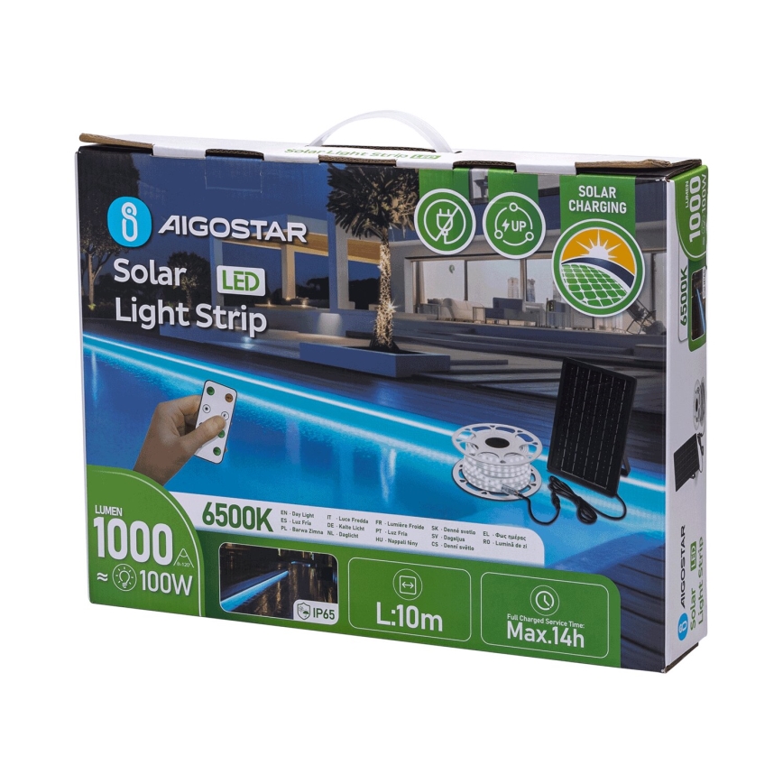 Aigostar - LED Stmívatelný solární pásek LED/20W/3,2V 20 m 2700K IP65 20000 mAh + dálkové ovládání