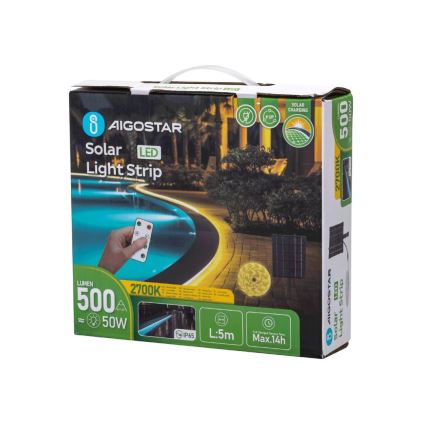 Aigostar - LED Stmívatelný solární pásek LED/5W/3,2V 5 m 2700K IP65 + dálkové ovládání