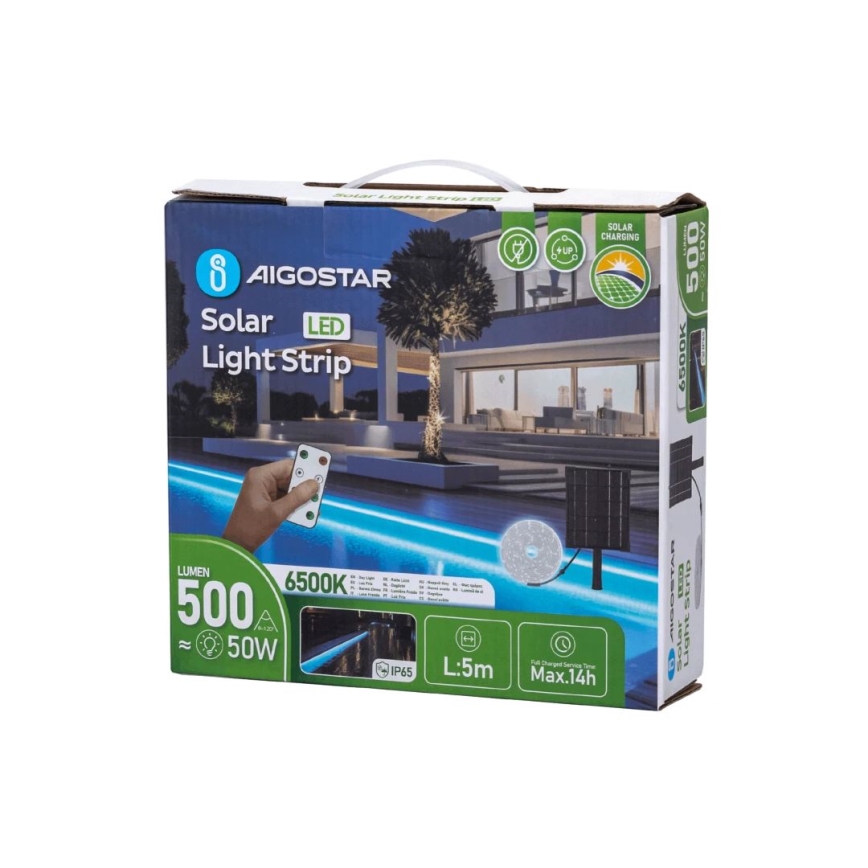Aigostar - LED Stmívatelný solární pásek LED/5W/3,2V 5 m 6500K IP65 + dálkové ovládání