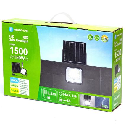 Aigostar - LED Stmívatelný solární reflektor LED/150W/3,4V 3000/4000/6500K IP66 + dálkové ovládání