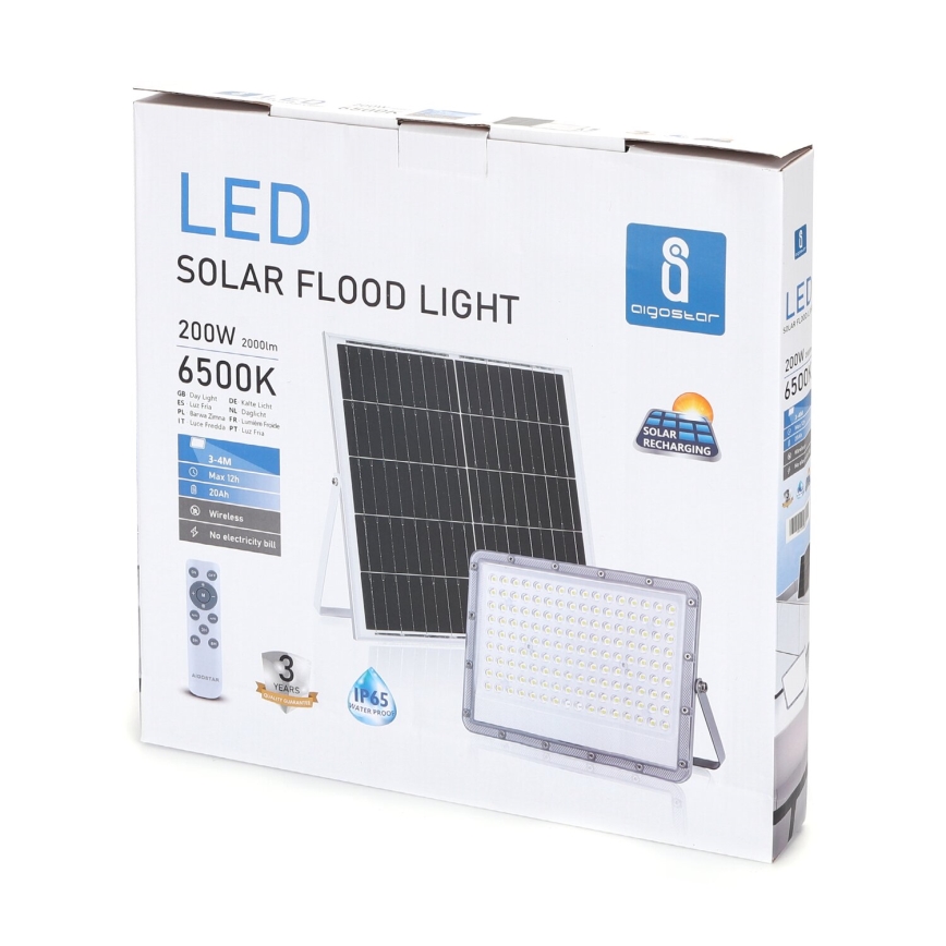 Aigostar - LED Stmívatelný solární reflektor LED/200W/3,2V IP65 20000 mAh + dálkové ovládání