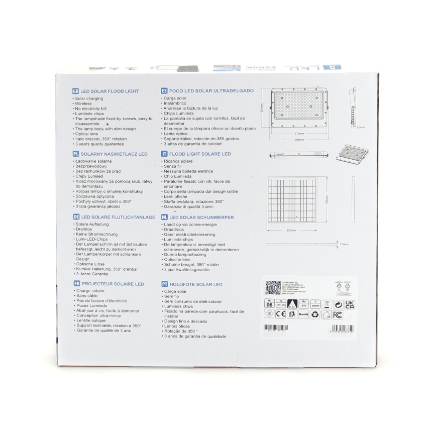 Aigostar - LED Stmívatelný solární reflektor LED/200W/3,2V IP65 20000 mAh + dálkové ovládání