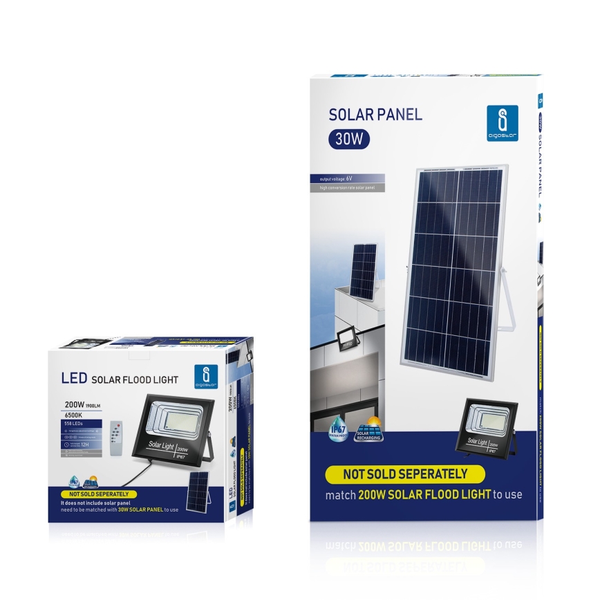 Aigostar - LED Stmívatelný solární reflektor LED/200W/3,2V IP67 + dálkové ovládání