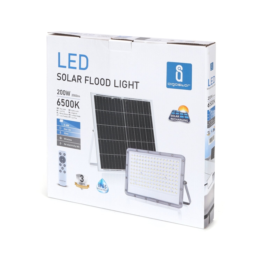 Aigostar - LED Stmívatelný solární reflektor LED/200W/3,4V 20000 mAh IP65 + dálkové ovládání