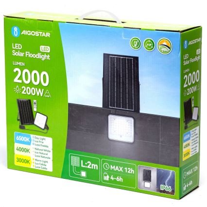 Aigostar - LED Stmívatelný solární reflektor LED/200W/3,4V 3000/4000/6500K IP66 + dálkové ovládání