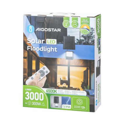 Aigostar - LED Stmívatelný solární reflektor LED/300W/3,4V IP65 + dálkové ovládání