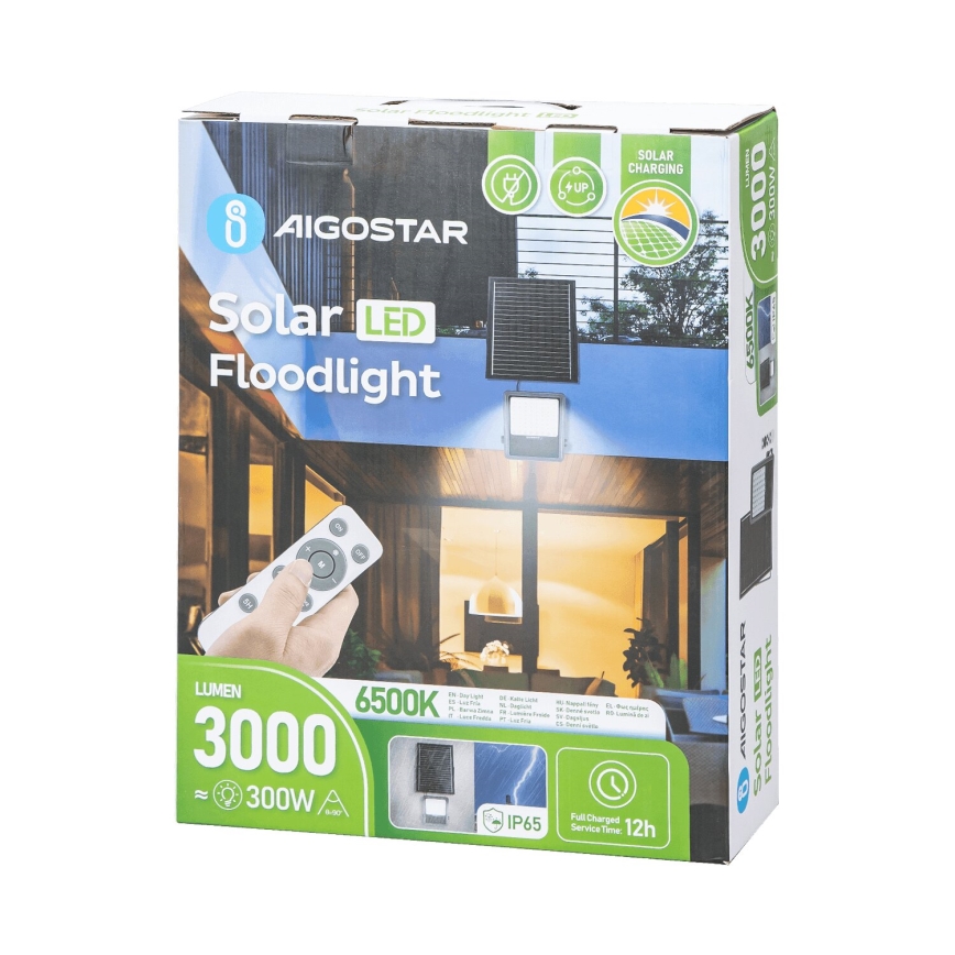 Aigostar - LED Stmívatelný solární reflektor LED/300W/3,4V IP65 + dálkové ovládání