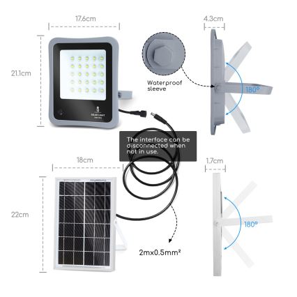 Aigostar - LED Stmívatelný solární reflektor LED/30W/3,2V IP67 + DO