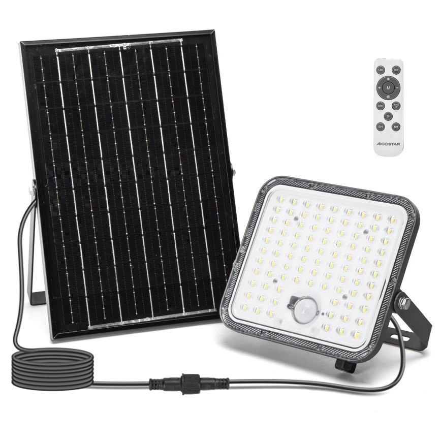 Aigostar - LED Stmívatelný solární reflektor se senzorem LED/120W/3,4V 6500K IP66 8000 mAh + dálkové ovládání
