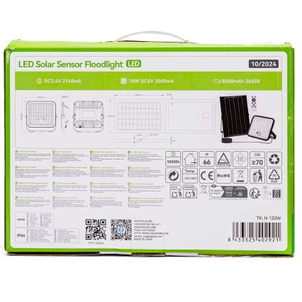 Aigostar - LED Stmívatelný solární reflektor se senzorem LED/120W/3,4V 6500K IP66 8000 mAh + dálkové ovládání