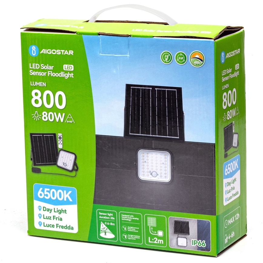 Aigostar - LED Stmívatelný solární reflektor se senzorem LED/80W/3,4V 6500K IP66 4000 mAh + dálkové ovládání