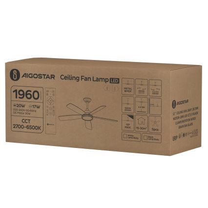 Aigostar - LED Stmívatelný stropní ventilátor LED/20W/230V 2700-6500K 132cm bílá/béžová + dálkové ovládání