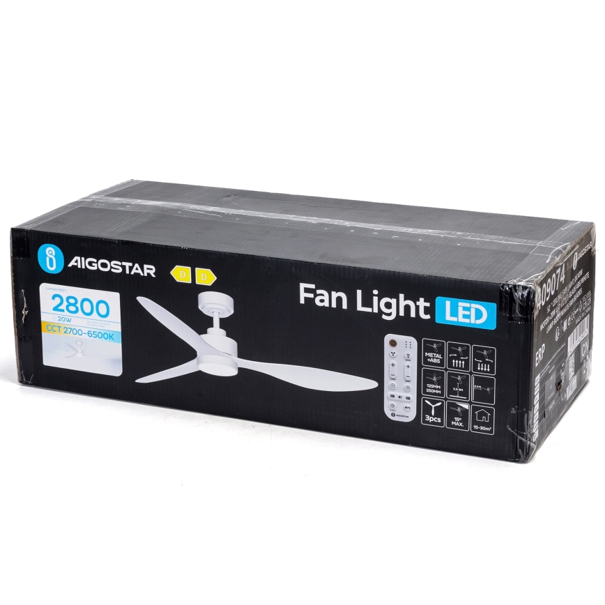 Aigostar - LED Stmívatelný stropní ventilátor LED/20W/230V 2700-6500K 132cm bílá + dálkové ovládání