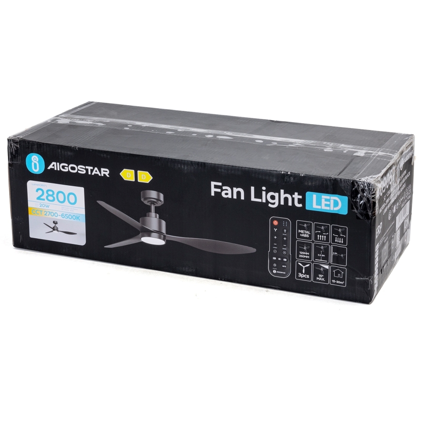 Aigostar - LED Stmívatelný stropní ventilátor LED/20W/230V 2700-6500K 132cm černá + dálkové ovládání