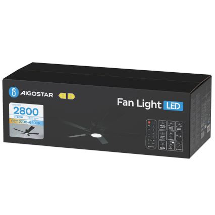 Aigostar - LED Stmívatelný stropní ventilátor LED/20W/230V 2700-6500K 132cm černá + dálkové ovládání