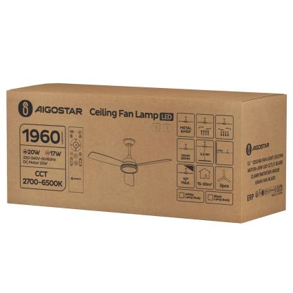 Aigostar - LED Stmívatelný stropní ventilátor LED/20W/230V 2700-6500K 132cm hnědá + dálkové ovládání