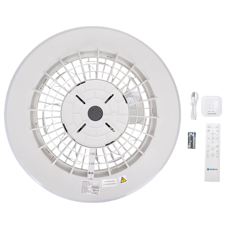 Aigostar - LED Stmívatelné stropní svítidlo s ventilátorem LED/40W/230V 2700-6500K pr. 48,5 cm bílá + dálkové ovládání