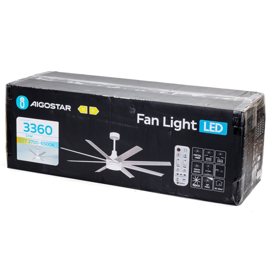 Aigostar - LED Stmívatelný stropní ventilátor LED/24W/230V 2700-6500K pr. 165 cm + dálkové ovládání bílá