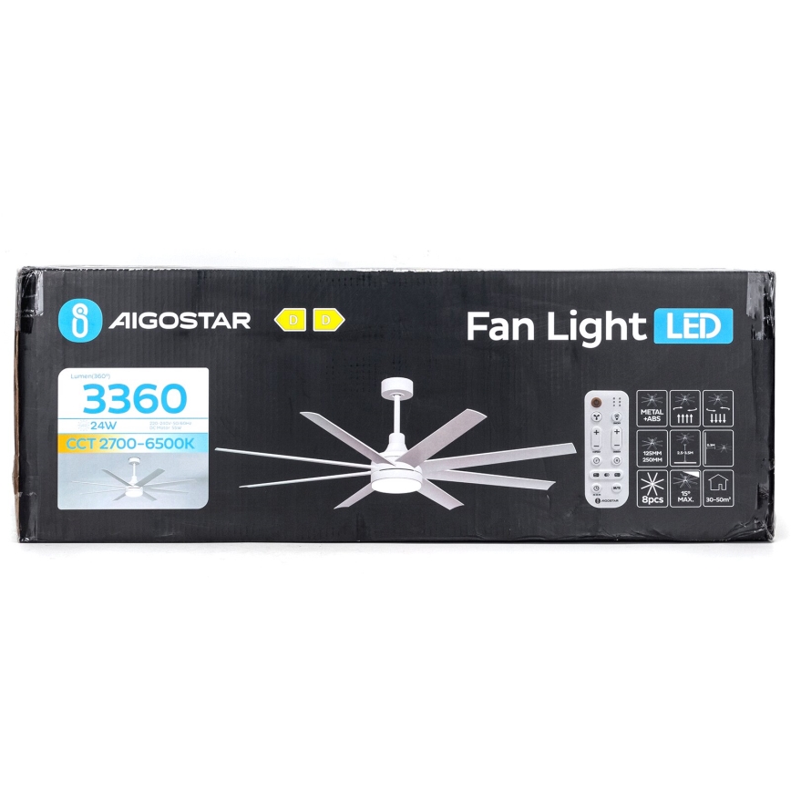 Aigostar - LED Stmívatelný stropní ventilátor LED/24W/230V 2700-6500K pr. 165 cm + dálkové ovládání bílá