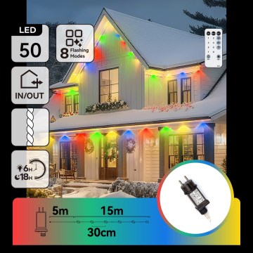 Aigostar - LED Stmívatelný venkovní vánoční řetěz 50xLED/8 funkcí 20m IP44 multicolor + dálkové ovládání
