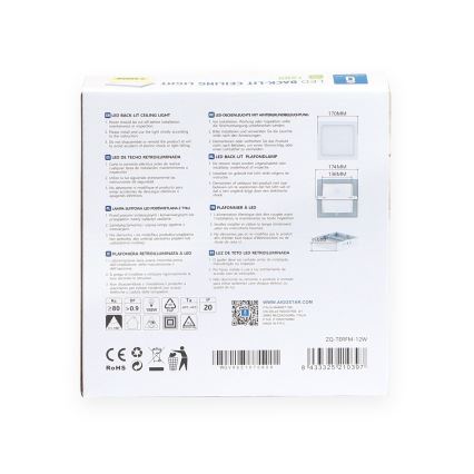 Aigostar - LED Stropní přisazené svítidlo LED/12W/230V 17,3x17,3 cm 3000K bílá