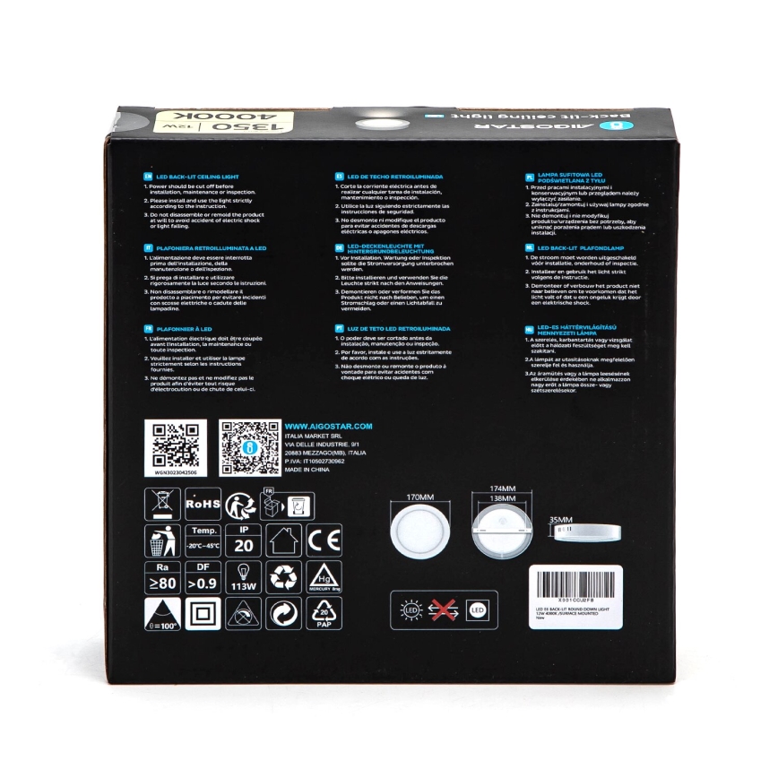 Aigostar - LED Stropní přisazené svítidlo LED/12W/230V pr. 17,4 cm 4000K bílá