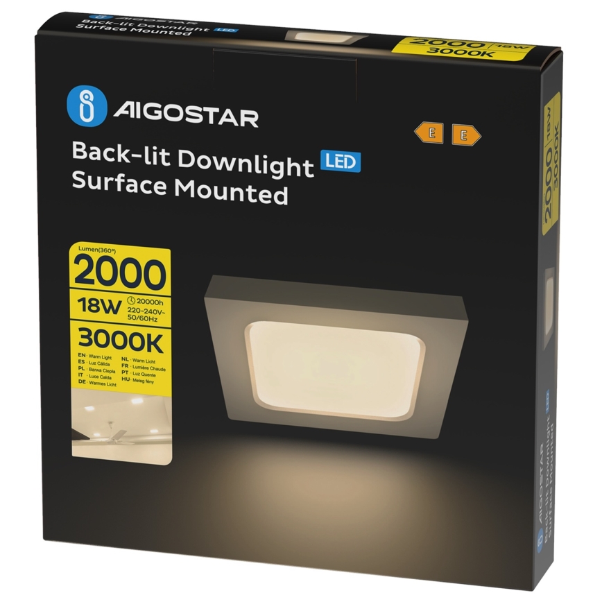 Aigostar - LED Stropní přisazené svítidlo LED/18W/230V 3000K 22,6x22,6 cm bílá