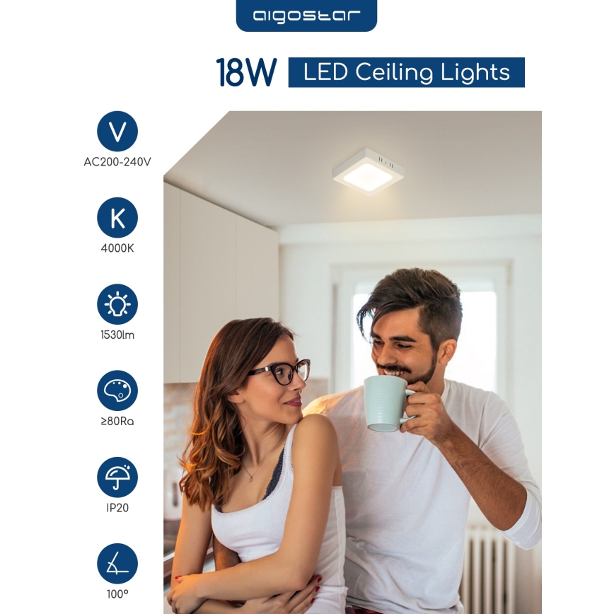 Aigostar - LED Stropní přisazené svítidlo LED/18W/230V 4000K 22,6x22,6 cm bílá