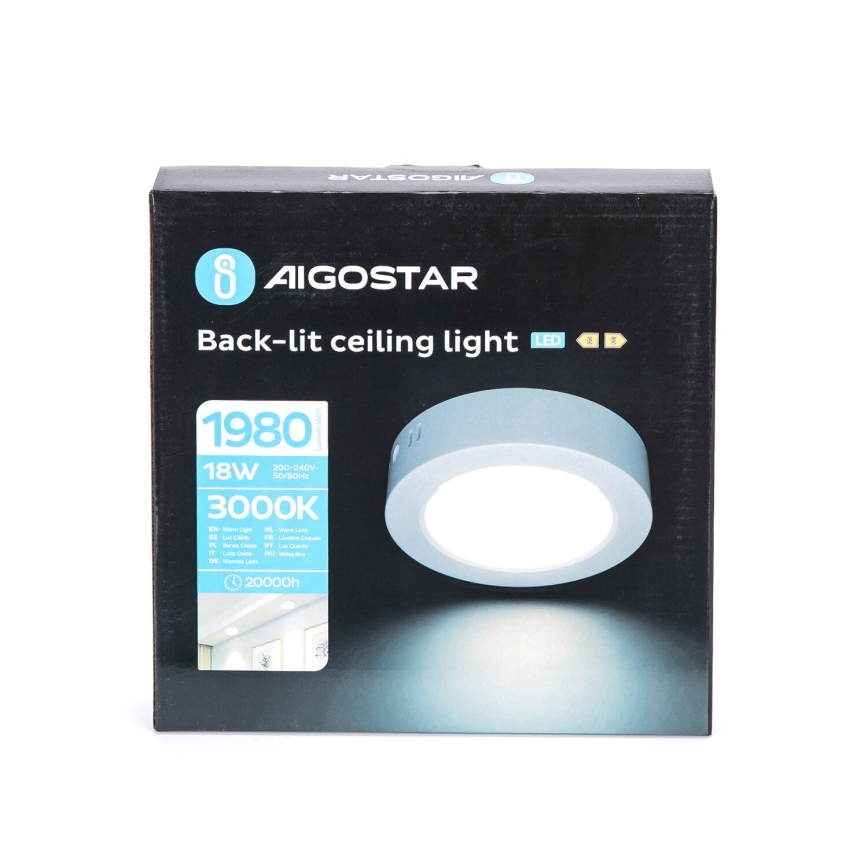 Aigostar - LED Stropní přisazené svítidlo LED/18W/230V pr. 22,6 cm 3000K bílá