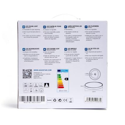 Aigostar - LED Stropní svítidlo LED/12W/230V 6500K pr. 23 cm černá