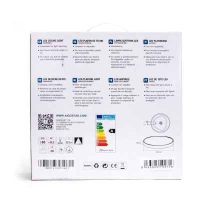 Aigostar - LED Stropní svítidlo LED/20W/230V 4000K pr. 30 cm šedá