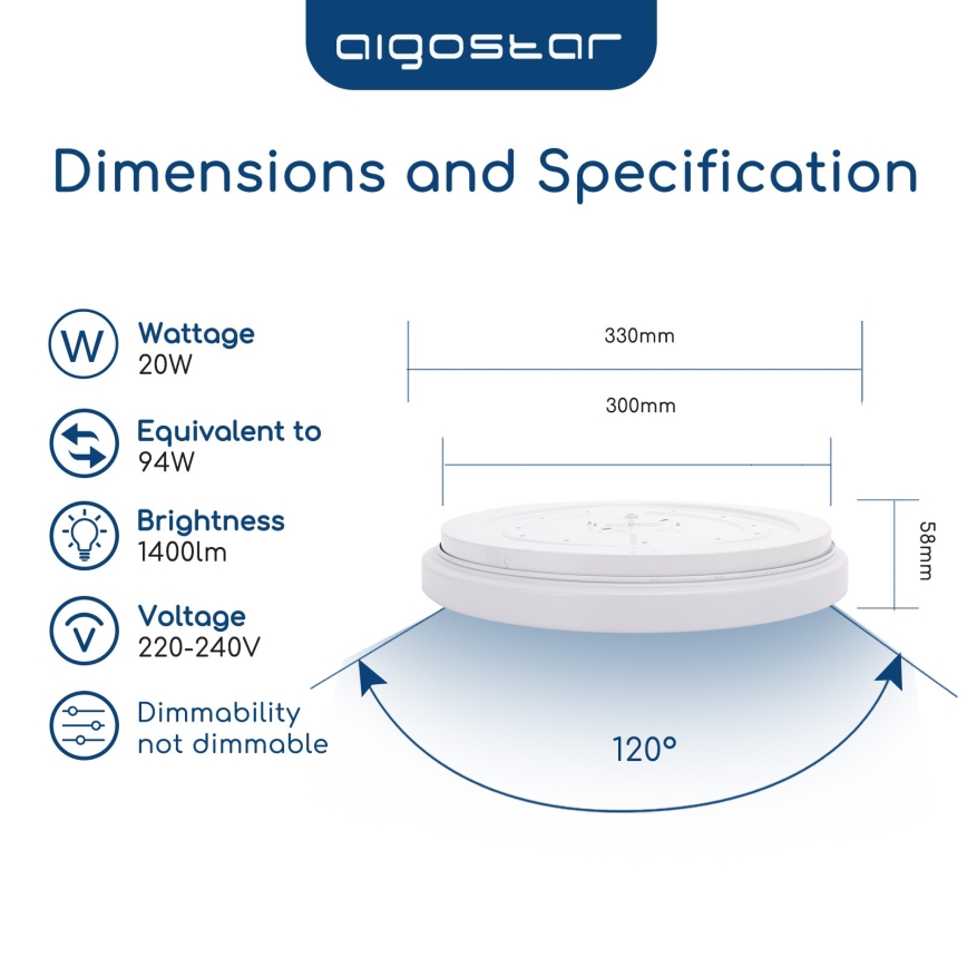 Aigostar - LED Stropní svítidlo LED/20W/230V 6500K