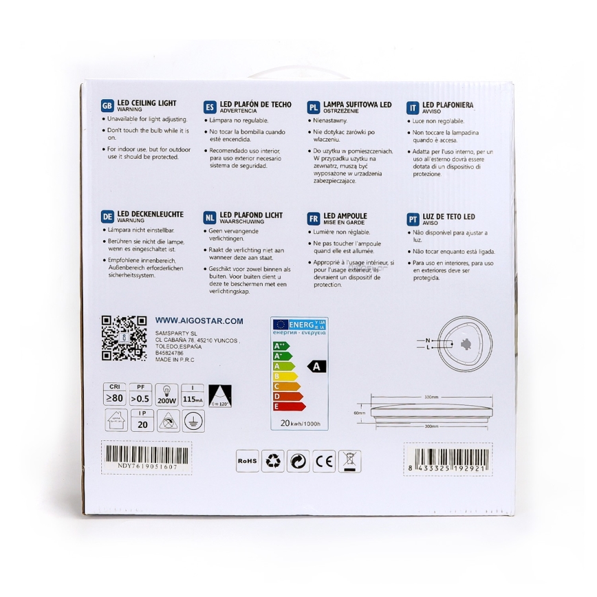 Aigostar - LED Stropní svítidlo LED/20W/230V 6500K