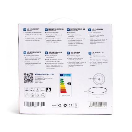 Aigostar - LED Stropní svítidlo LED/20W/230V 6500K pr. 30 cm bílá