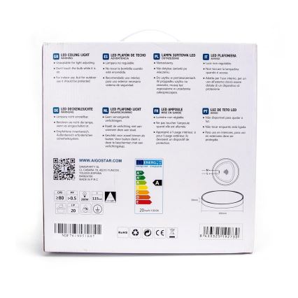 Aigostar - LED Stropní svítidlo LED/20W/230V 6500K šedá