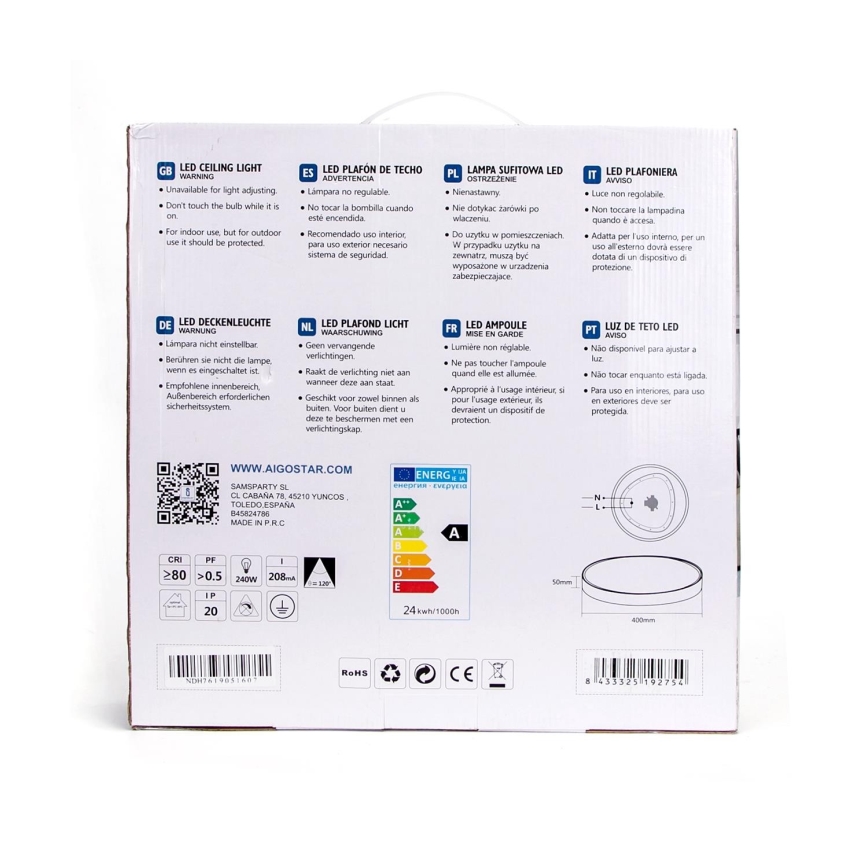 Aigostar - LED Stropní svítidlo LED/24W/230V 3000K pr. 40 cm bílá