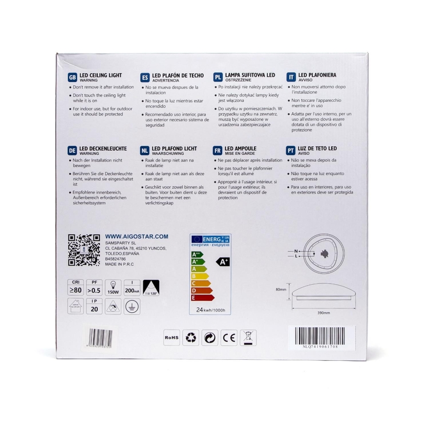 Aigostar - LED Stropní svítidlo se senzorem LED/24W/230V 4000K